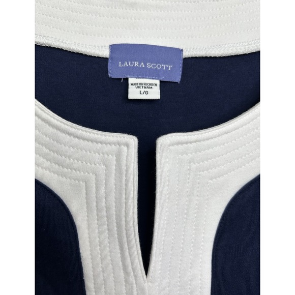 Laura Scott Sheath Dress Women's Large V Neck Nautical Classic Knit Navy Blue - Picture 5 of 8